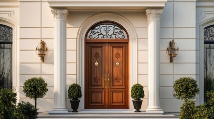 A luxury home entrance featuring a Mu-Telu charm embedded in the doorway design