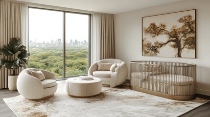 Luxury Nursery, City View, Modern Crib, Relaxing