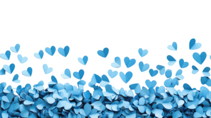 Blue heart petals scattering on transparent background