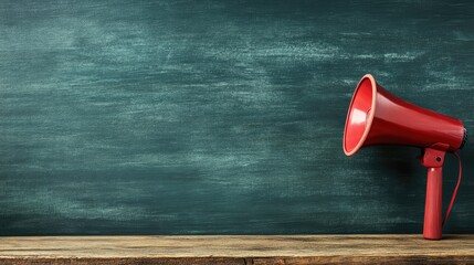 A megaphone and health awareness posters placed on a wooden table, symbolizing public education efforts