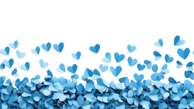Blue heart petals scattering on transparent background