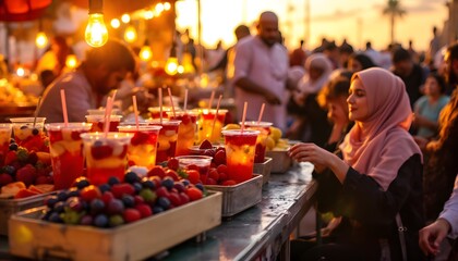 Sunset Fruit Drinks at a Vibrant Night Market