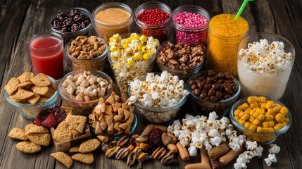 Cinema food icon with movie film, popcorn and drink, vector. Cinema theatre or movie theater fast food bistro or snacks bar sign with popcorn bucket and soda drink bottle