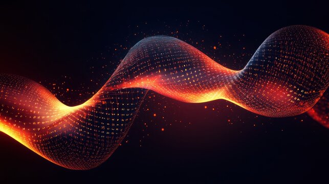 Digital wave flowing, dark background, binary code, data stream, tech banner