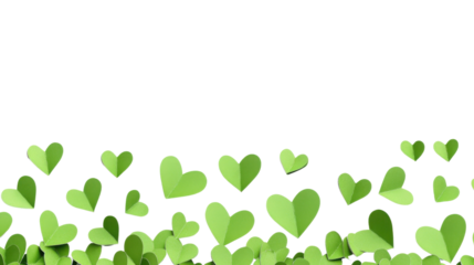 Green paper hearts falling on transparent background