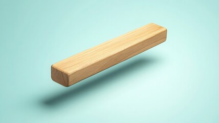 Wooden plank floating against a soft blue background.