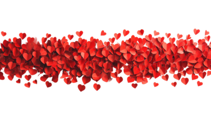 Cascading red hearts on transparent background