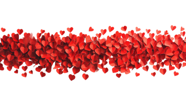 Cascading red hearts on transparent background