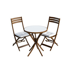 Modern Brown Wooden Bistro Set with White Cushioned Folding Chairs and Round Table