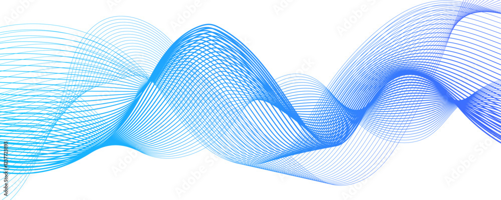 Leinwandbilder Abstract muted background with azure wavy lines. Swirl wave teal color flow smooth design. Concept business presentation, Brochure, Flyer, Science, Technology. Pattern striped line curve flow