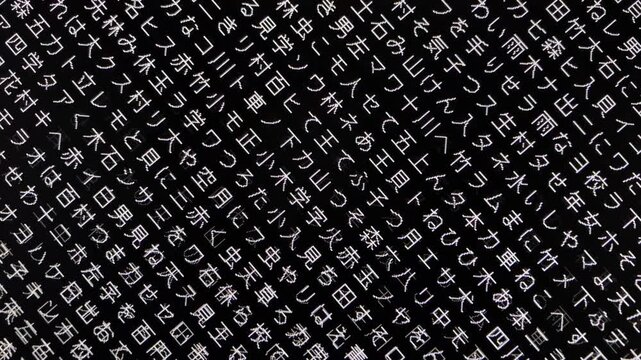コンピュータ空間のランダムな文字列・さまざまな文字を含むデータベース・エンコードされたプログラム内のデータセット・数学的計算・大規模言語モデル・機械翻訳・日本語・横長・ビデオ