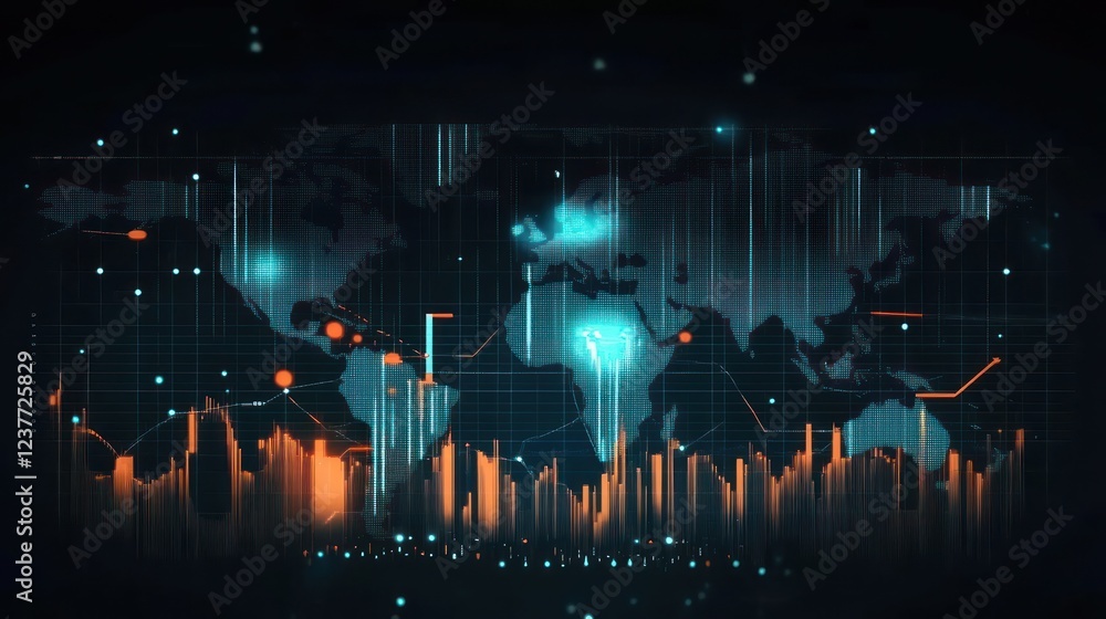 Poster abstract digital world map with data visualization elements (1)