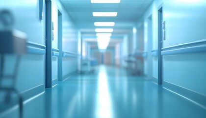 Fototapeta premium Sterile Hospital Corridor Showing Empty Rooms and Clean Floor