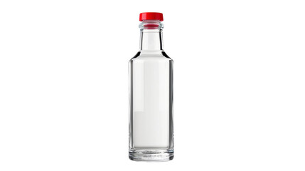 Transparent glass bottle with red cap on transparent background