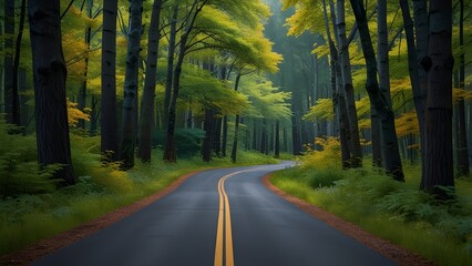 Obraz premium Scenic route among the forest Generative AI