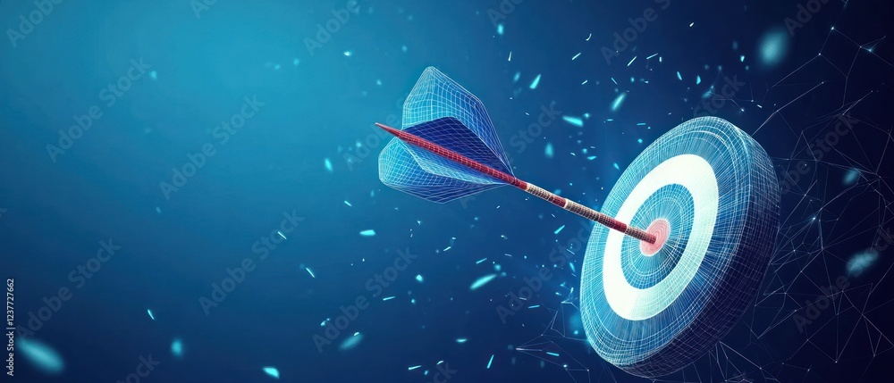 Poster digital dart hitting a target in a futuristic setting