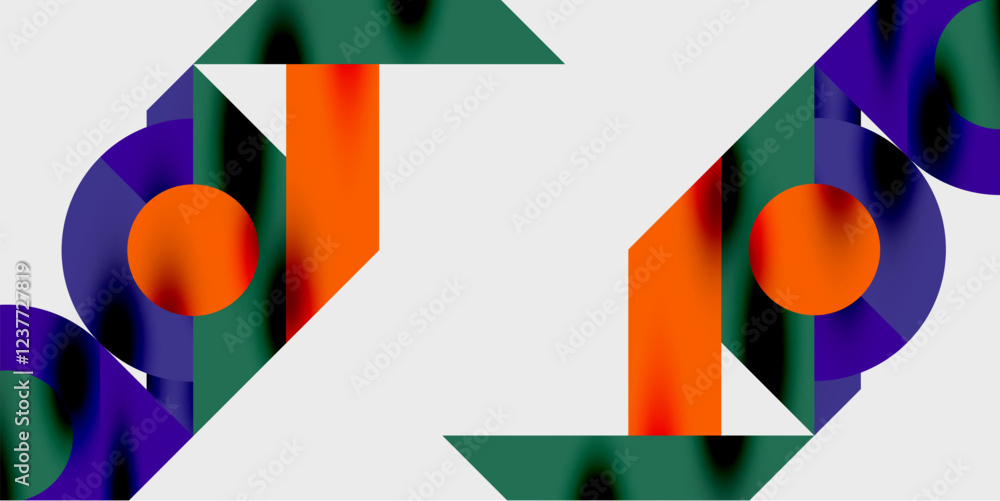 Poster modern abstract background featuring circles, lines, and triangles in a dynamic geometric compositio