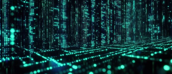 Fototapeta premium Futuristic digital landscape with glowing data streams and grids