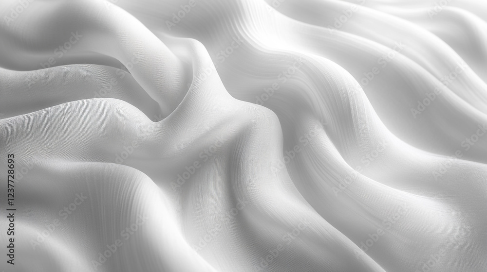 Poster soft white fabric drapes elegantly on a surface creating gentle waves and textures