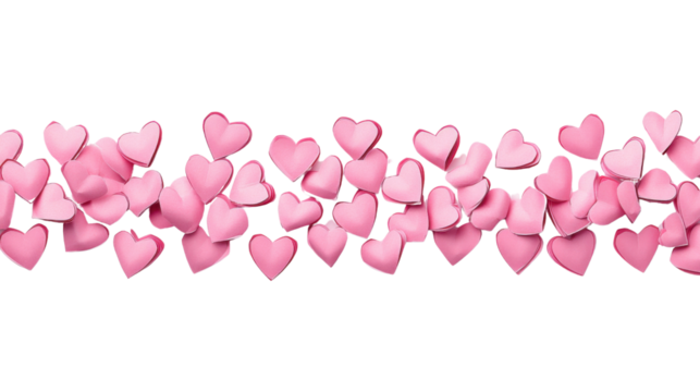 Pink paper hearts floating on transparent background for valentine's day