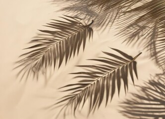 Obraz premium Palm leaf shadows creating a unique design on a smooth sandy beach, serene, abstract
