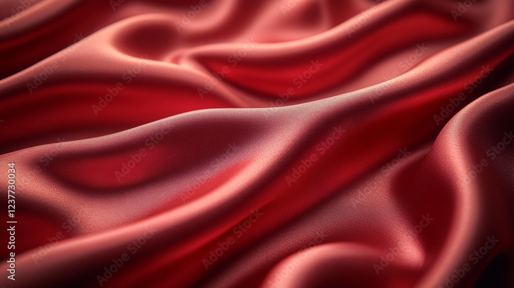 Poster smooth red satin fabric draping softly displays rich texture and elegance in close-up