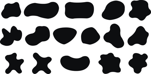 Blob shape organic icon in flat set. vector for apps or website stone abstract forms design and paint. Liquid silhouette drop in modern Basic stains isolated elements on transparent background