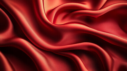 Fototapeta premium Rich red satin fabric flowing gracefully in soft waves and folds