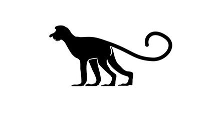 Proboscis monkey emblem, black isolated silhouette