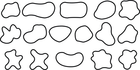 Blob shape organic icon in line set. vector for apps or website stone abstract forms design and paint. Liquid silhouette drop in modern Basic stains isolated elements on transparent background