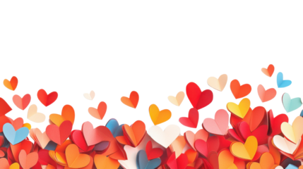 Colorful paper hearts floating on transparent background for valentine's day