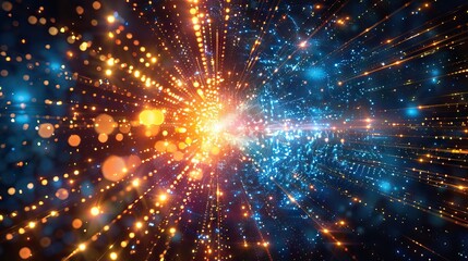 Fototapeta premium Particles bokeh abstract event game trailer titles cinematic openers digital technology concert background. AI generated illustration