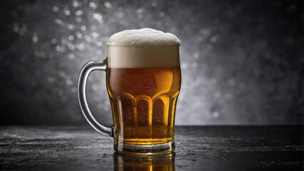 Refreshing Beer in Glass Mug,Dark Background
