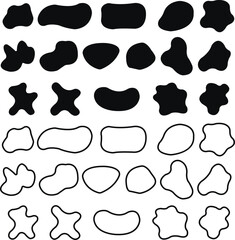 Blob shape organic icon in flat, line set. vector for apps or website stone abstract forms design and paint. Liquid silhouette drop in modern Basic stains isolated elements on transparent background