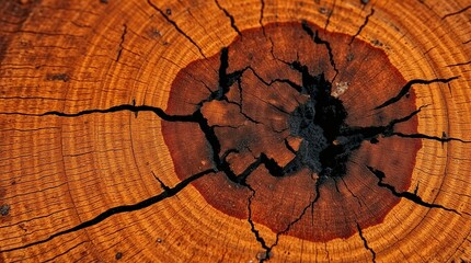 Close-up of a textured wooden tree stump with cracks for natural elements and rustic decor
