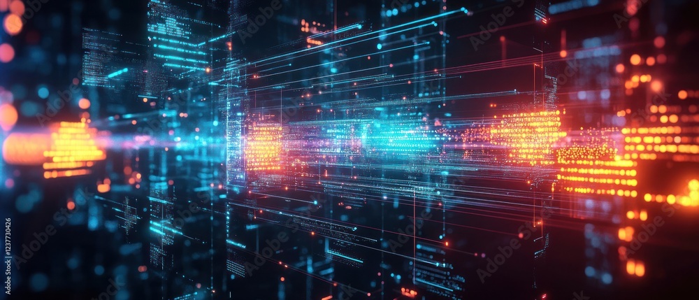 Poster abstract digital network with glowing data streams and lines