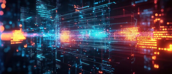Fototapeta premium Abstract digital network with glowing data streams and lines