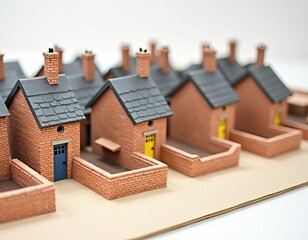 Miniature Townhouses Stand in Meticulous Row Displaying Architectural Detail