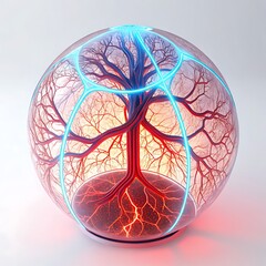 A glowing chamber with interconnected pathways replicating arterial and venous flow