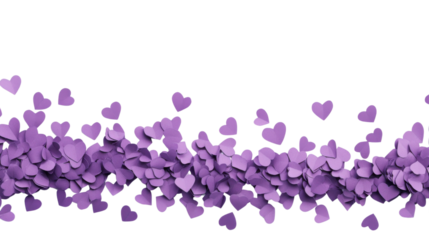 Purple paper hearts falling on transparent background