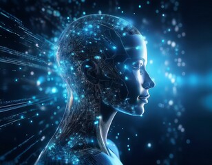 A futuristic digital silhouette of artificial intelligence technologies