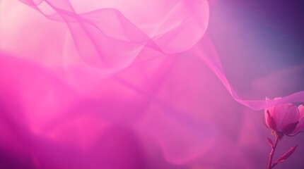 Obraz premium Abstract pink background with flowing fabric and a delicate flower for artistic designs