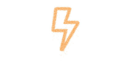 Icon bolt is made of yellow grains of sand. Some grains of sand fall down. Transparent background. Black