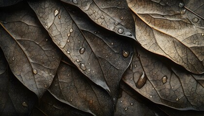 Dark Brown Leaves With Water Droplets