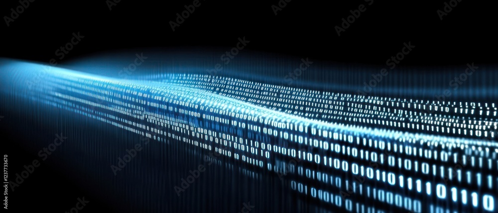 Poster abstract digital wave of binary code flowing smoothly