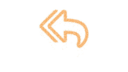 Icon reply all is made of yellow grains of sand. Some grains of sand fall down. Transparent background. Black