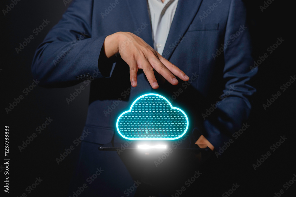 Aufkleber data digital transformation hand touching the universe, a conceptual shift in digital transformation