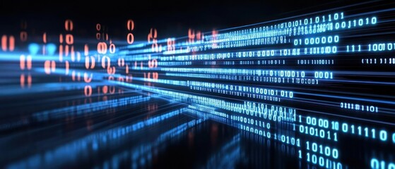Abstract digital data flow with binary code in motion