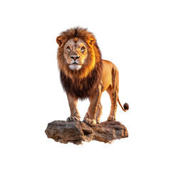 Obraz premium Majestic African Lion Standing Proudly on a Rock at Sunset