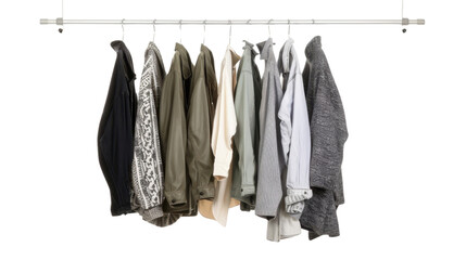 Clothes hanging on a clothing rack with transparent background